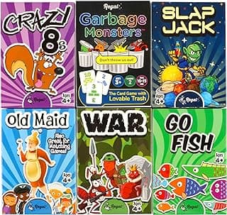 Regal Games Card Games for Kids - Go Fish, Crazy 8's, Old Maid, Slap Jack, Garbage Monster, War - Simple & Fun Classic Family Table Ga...
